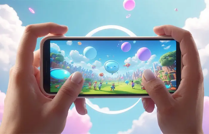 Hands with Playing the Mobile Game 3D Design Illustration